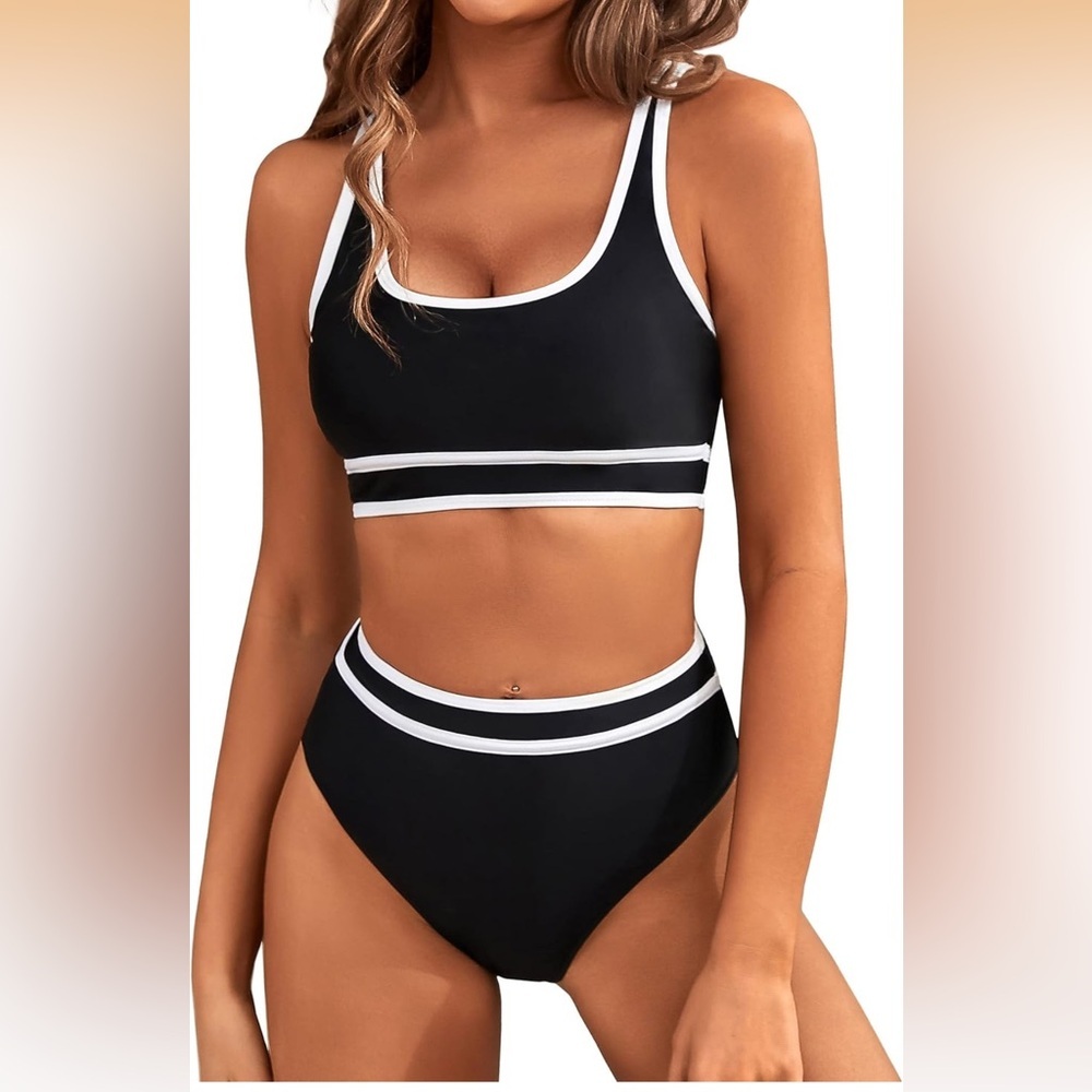 BMJL  High Waisted Bikini Set Sporty Tummy Control Color Block S /427-4/678-6